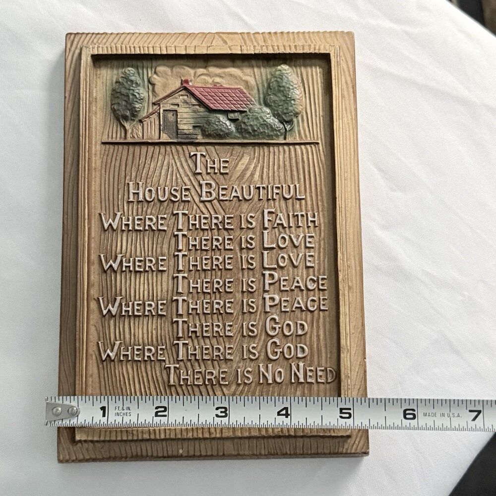 Vintage Victoria Ceramics Wall Plaque With Poem The House Beautiful “Faux Wood” - Picture 12 of 14
